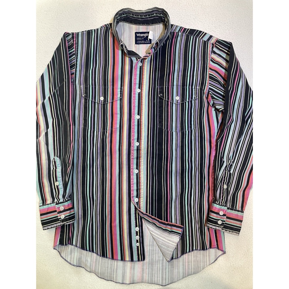 Vintage Wrangler Brush Popper Shirt Striped Mens Size M Western Long Sleeve